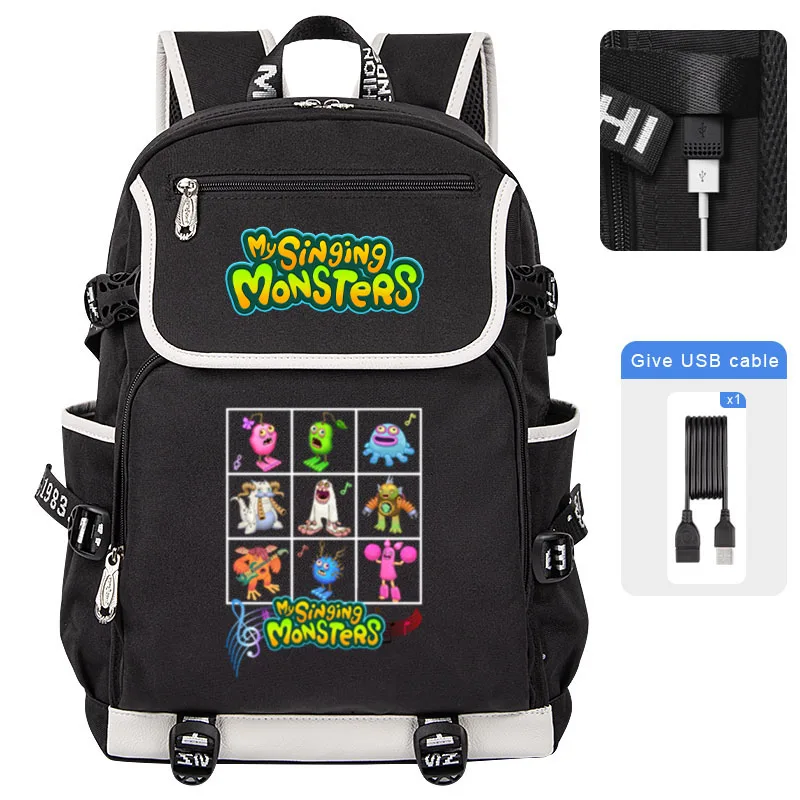 

2023 NEW My Singing Monsters Cartoon Children backpack large capacity students School bag USB Teenagers Boy girl Schoolbag