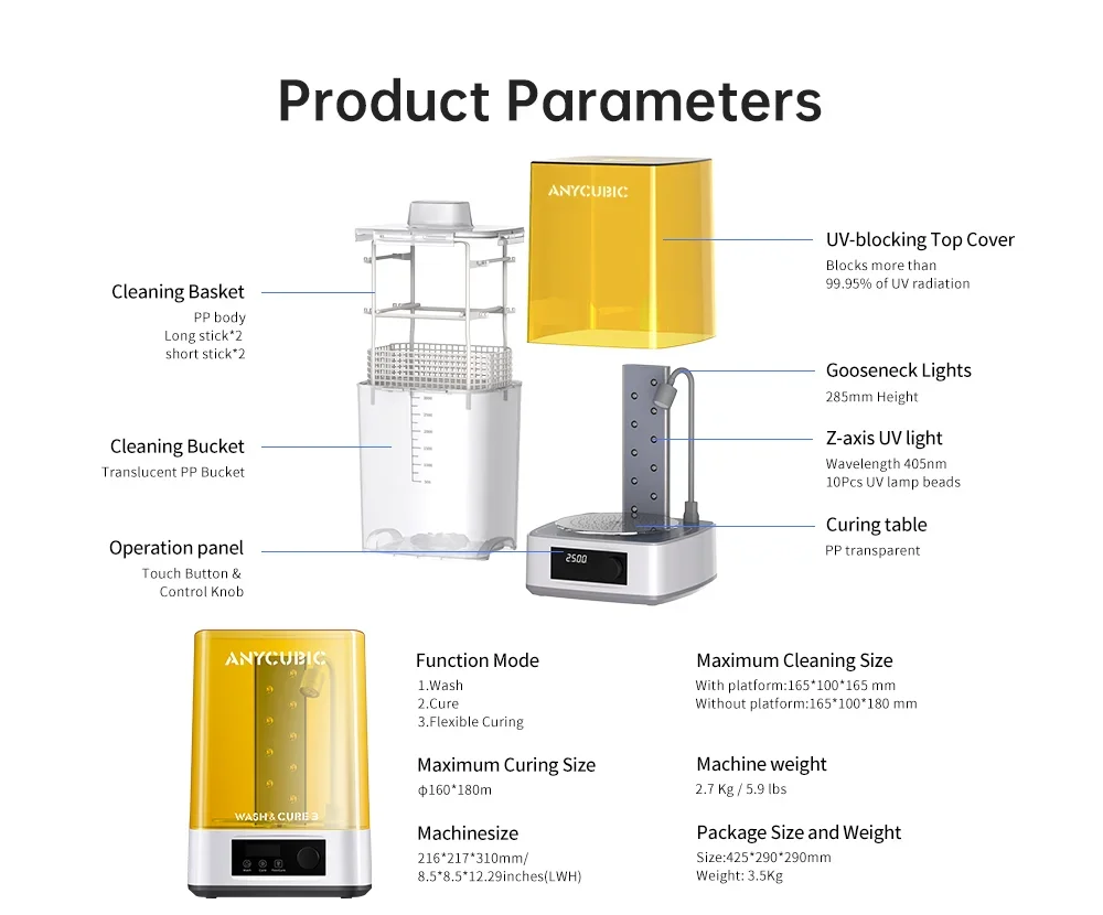 ANYCUBIC cost-effective UV 405nm resin curing machine Wash & Cure Machine 3.0