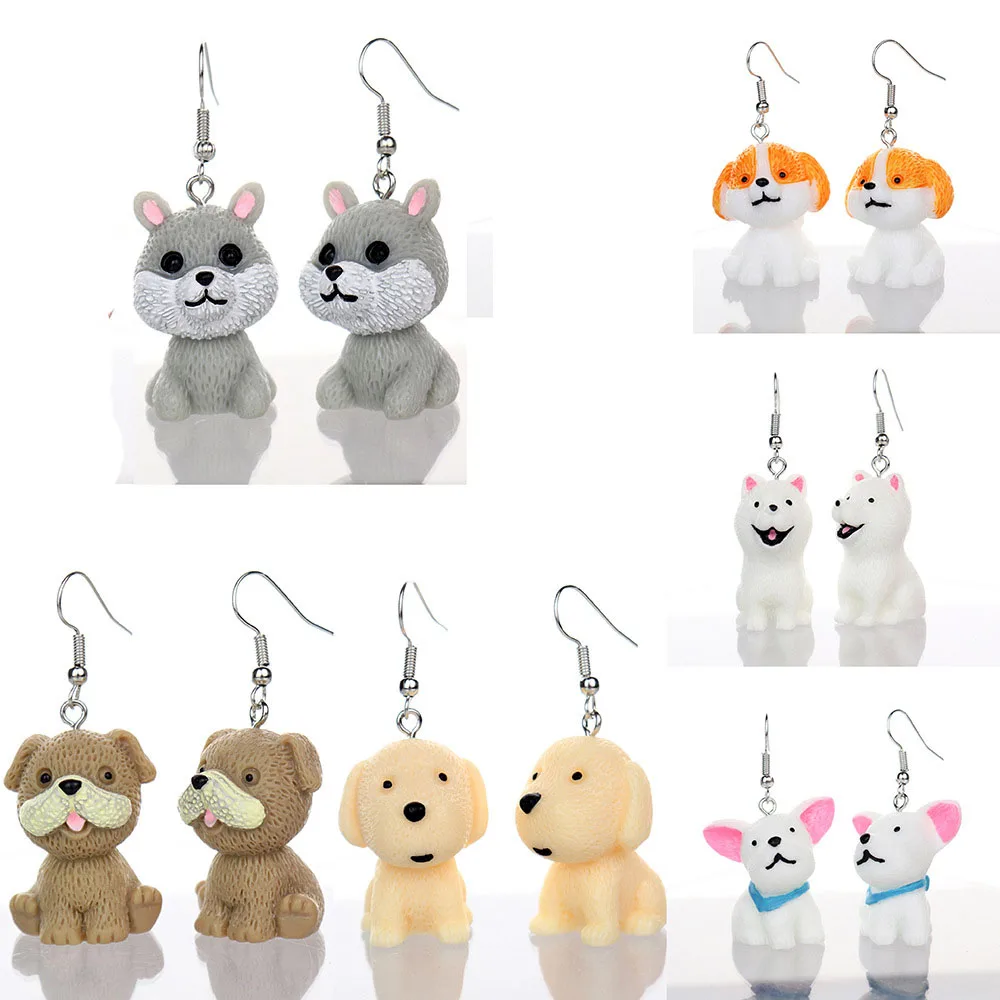 

Ovxxons 1 Pair Cute Three-dimensional Cartoon Dog Puppy Earrings Personality Creative Childlike Fun Girl Heart Ear Hook Earrings