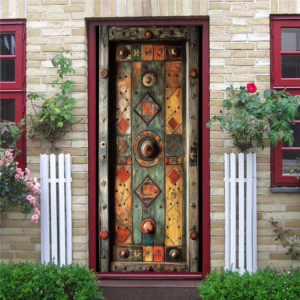 1 pair of modern multi-color tribal door stickers, abstract art self-adhesive door stickers, used for bedroom wall decoration