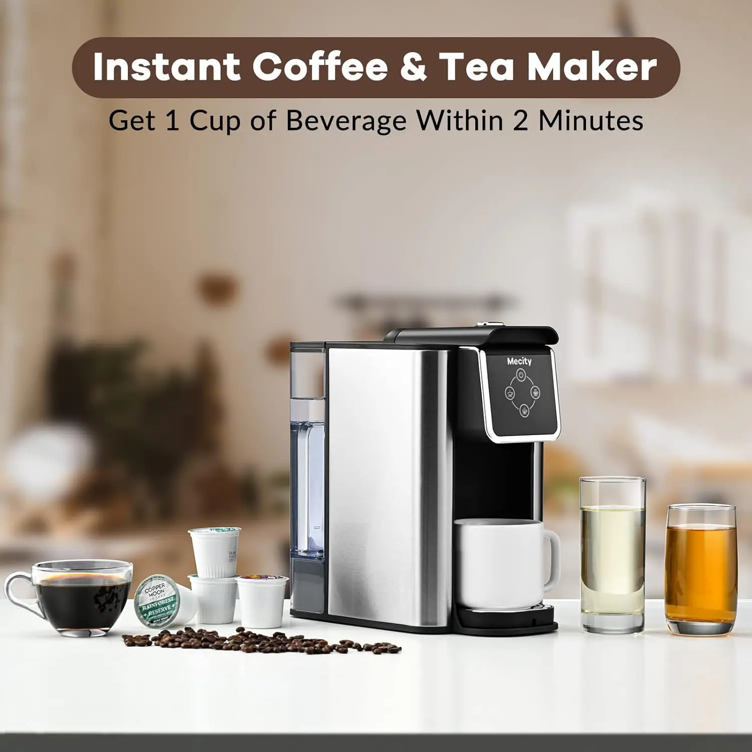 Mecity Coffee Maker 3 in 1 Single Serve Coffee Machine, Compatible with K cup Capsules, Instant Coffee Pot, Tea maker, 6,8,10 Oz