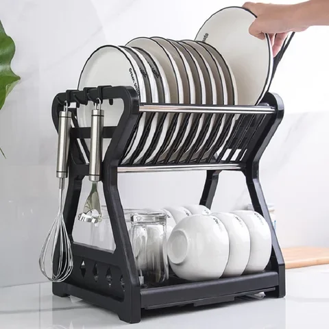 2021 Kitchen Dish Bowl Drying Holder Storage Rack with 2-Layer Chopstick Cage Dish Filter Rack Tableware Storage Tray Box Basket