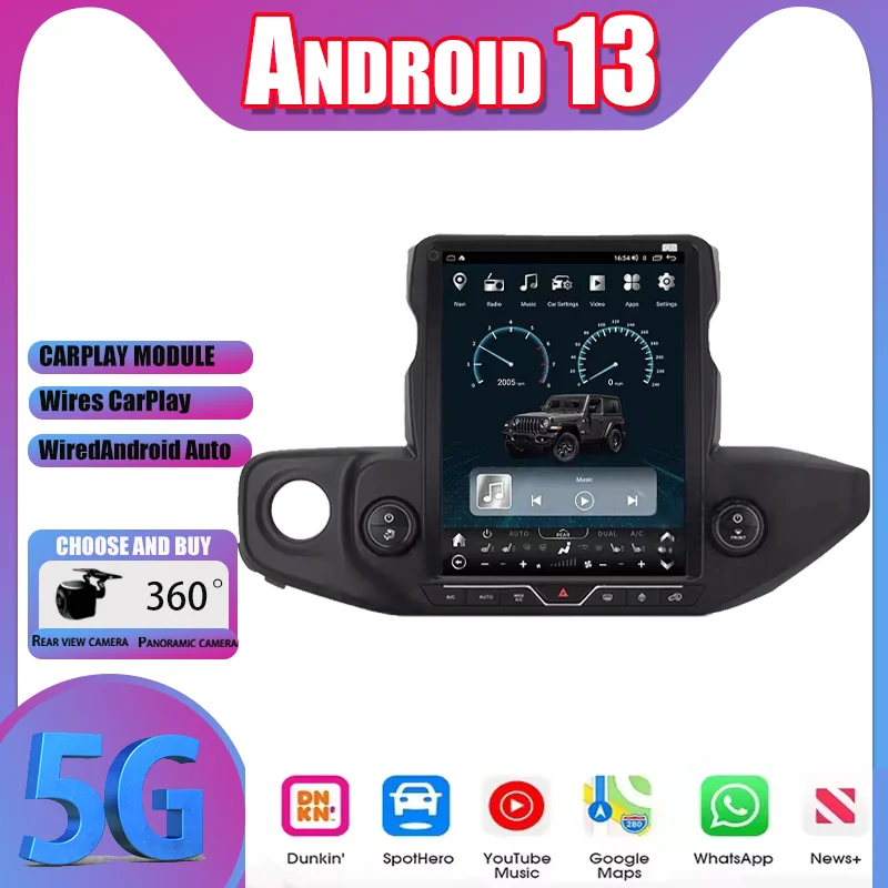 

Android13 Car Radio For Jeep Wrangler JL 2018-2022 vertical GPS Navigation Multimedia Player Stereo Head Unit Audio Video Player