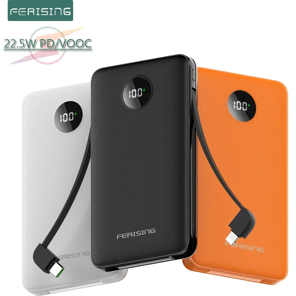 

FERISING Built Cable Power bank Portable Charging VOOC Dash Charger 10000mAh External Battery PD 20W/22.5W for Xiaomi Realme