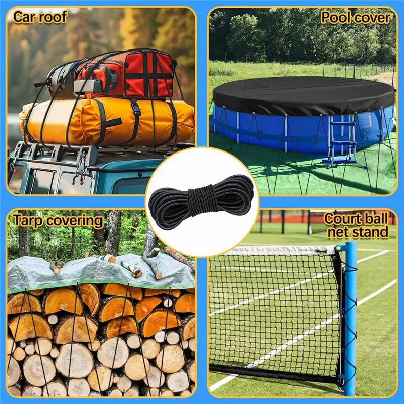 Rubber Cord For Trailer Tarpaulin, Expander Rope For Trailers, Weatherproof Rubber Cord For Versatile Use, 6 Mm X 10 M-AT30