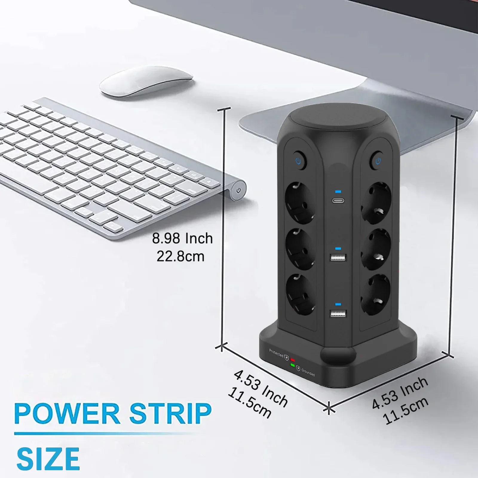 Power Strip Vertical Multiple Plug 5.9ft Electric Extension Cord 12 Outlets 6USB Port Charging Adapter Surge Protection For Home