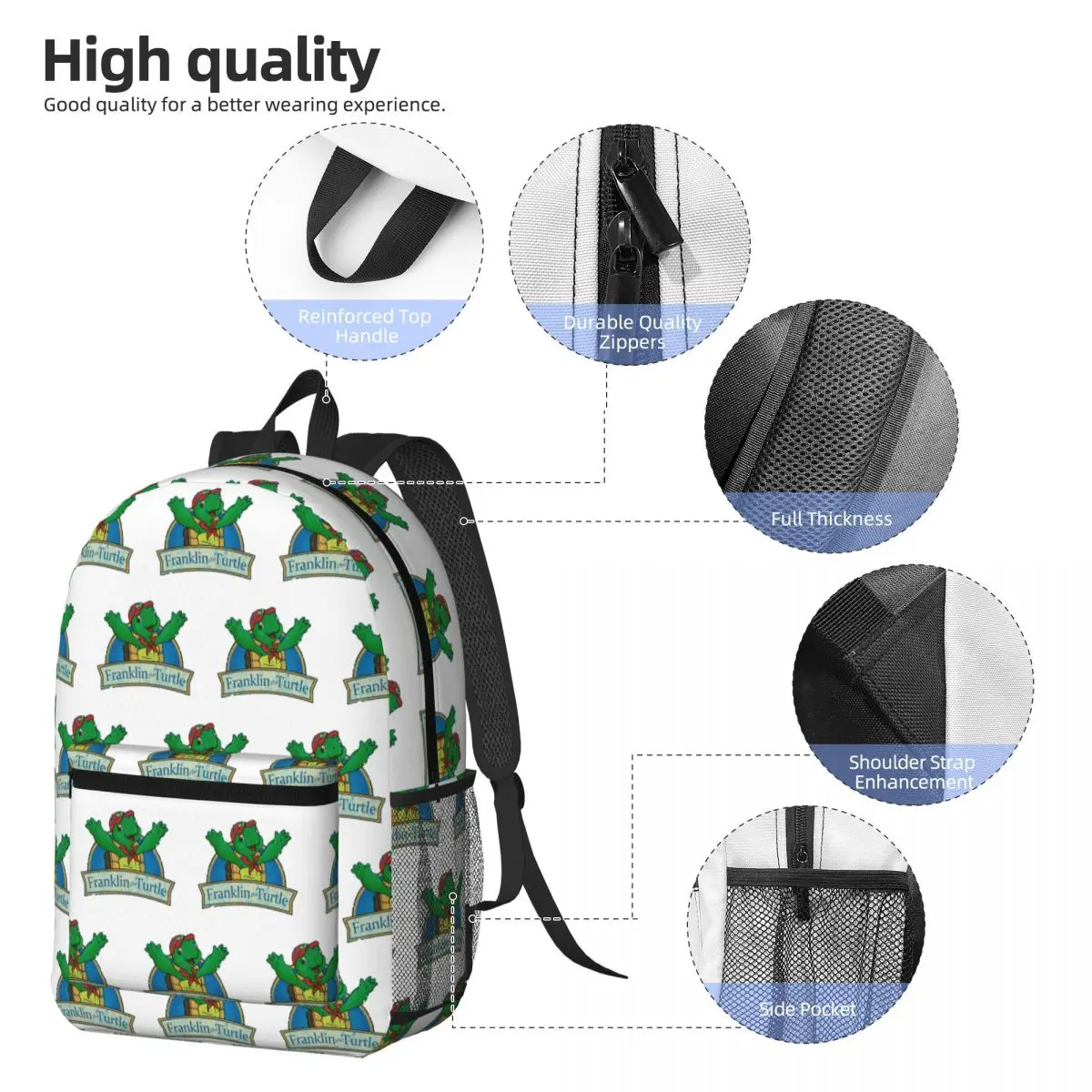 Vintage Franklin The Turtle Backpack Daypack Large Capacity Kids BookBag School Bag Shoulder Bags for Men Women