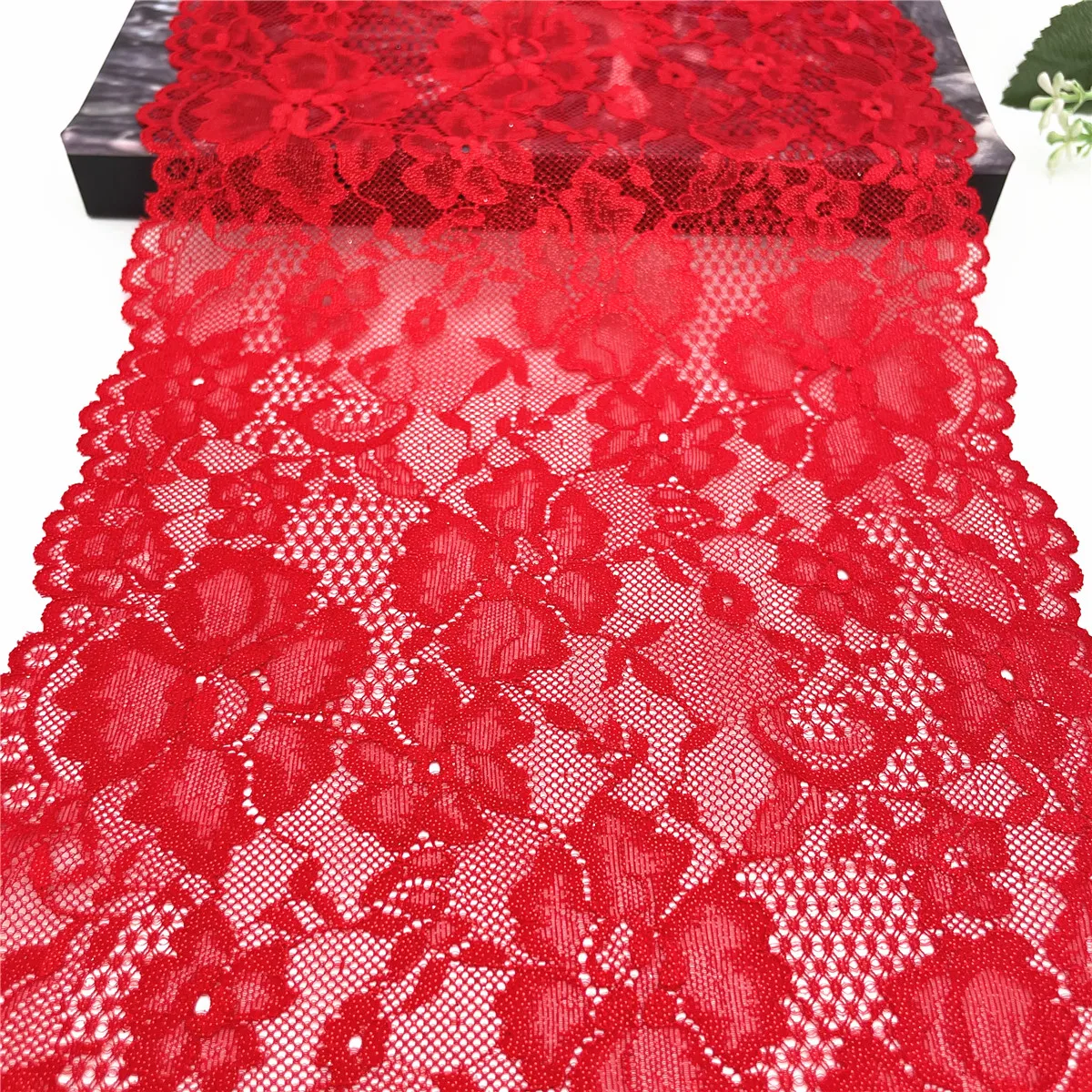 3y/lot Width 22.50cm Red With Foil Shimmer Shiny Elastic Lace Trim Skirt Hem For Clothes Sewing Accessories Lingerie Dress