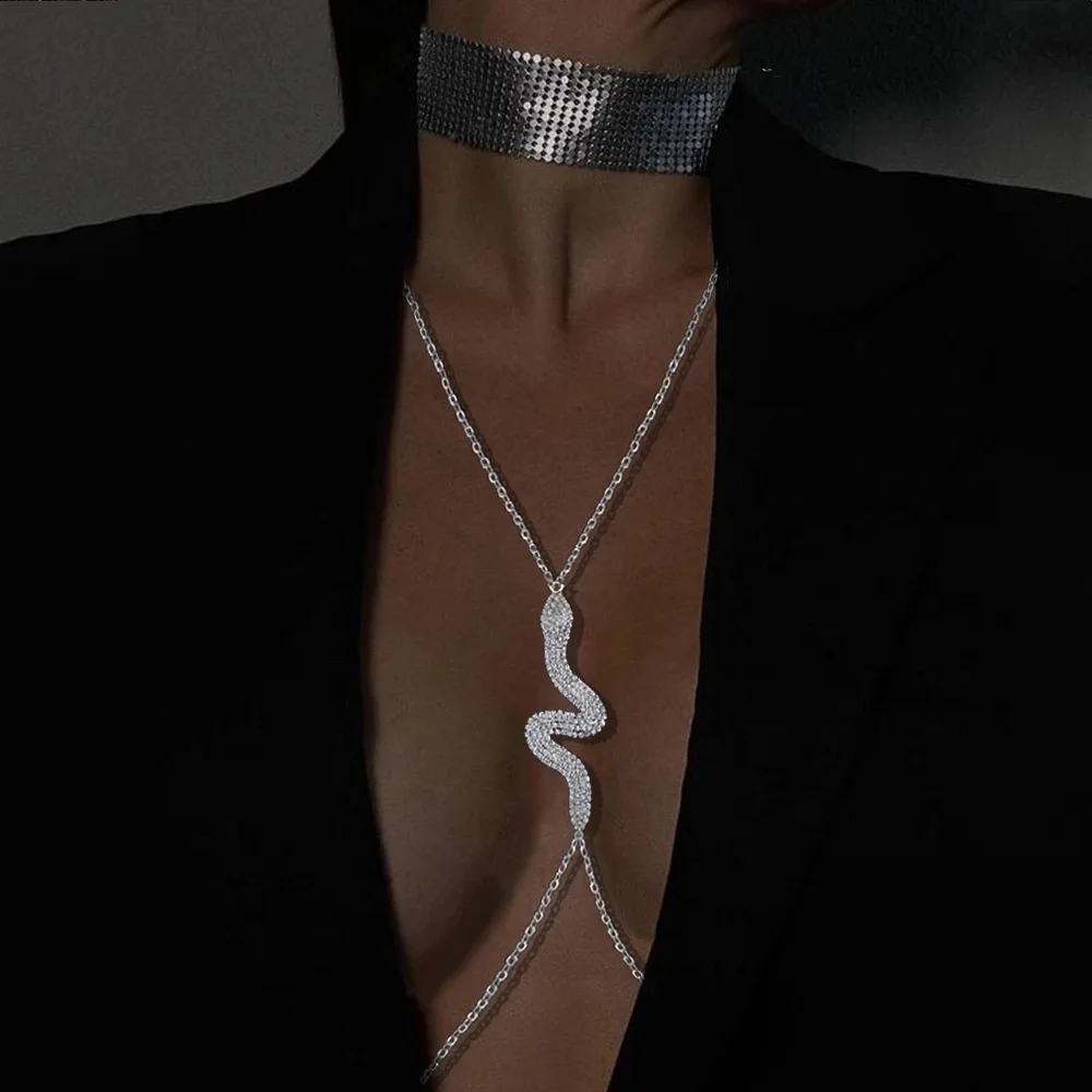 Simple Snake Chest Chain Jewellery Harness Rhinestone Bra Bikini for Women Belly Waist Chain Body Sexy Lingerie Luxury Top Gift