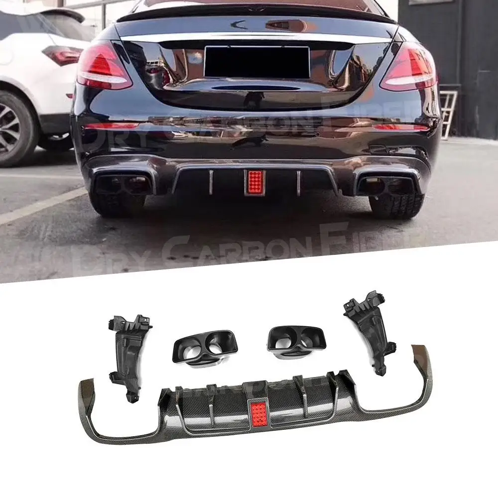 

Dry Carbon Fiber Rear Diffuser with LED Light + Exhaust Muffler Tips +Brackets for Benz W213 E Class E63 AMG sport 2017-2020