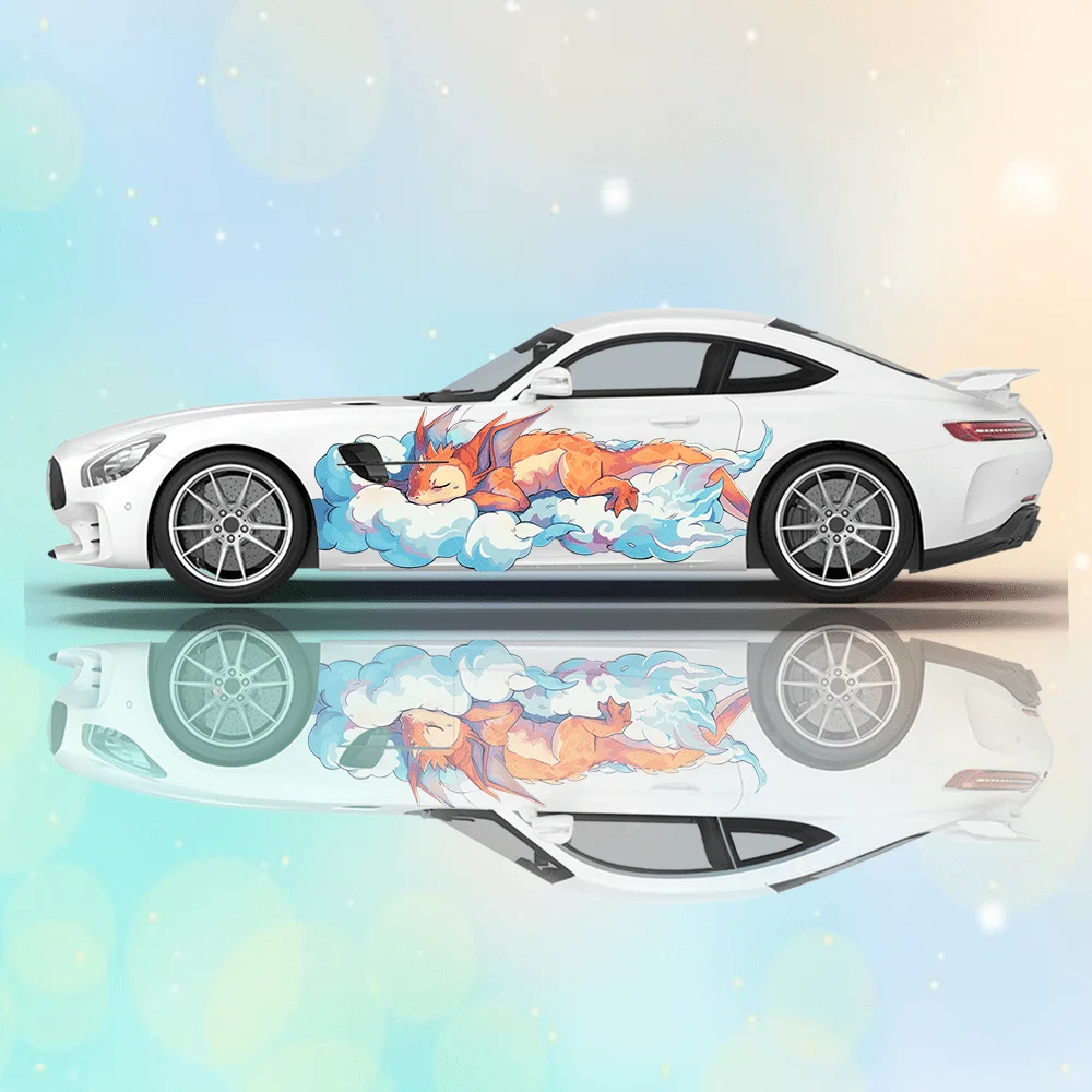 

Cute Cartoon Little Dragon Print Car Side Sticker Decoration Protect, Waterproof Self-adhesive Decal Auto Accessories Wrap Cover