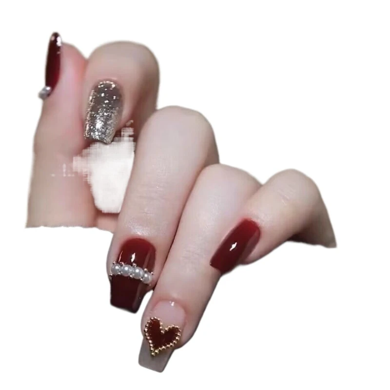 

Чистая фототерапия ручной работы в ношении ногтей бордовая любовь носить ногти повторное использование патча для ногтей