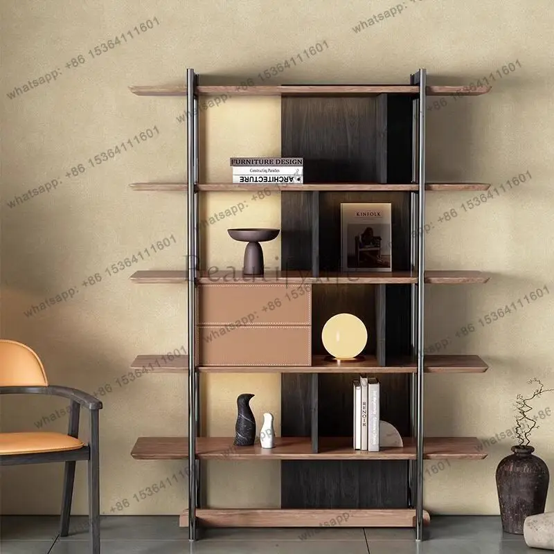 

Light luxury floor solid wood bookshelf Italian storage cabinet display rack