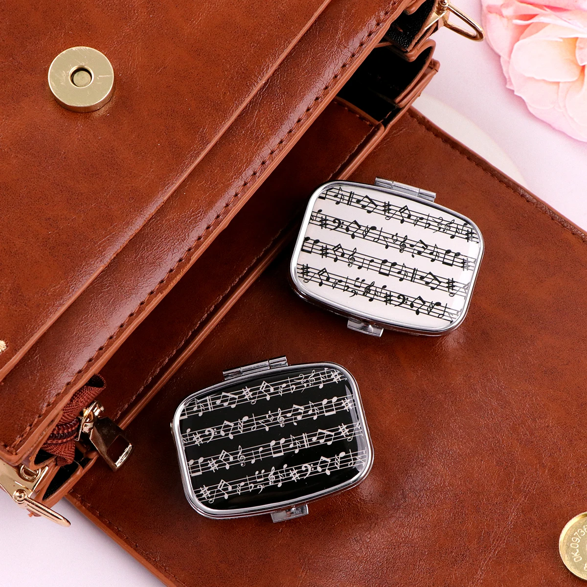 Simple Pattern 2 Compartments Metal Medicine Box Portable Travel Decorated  Sealed Small Pill Organizer Container Storage