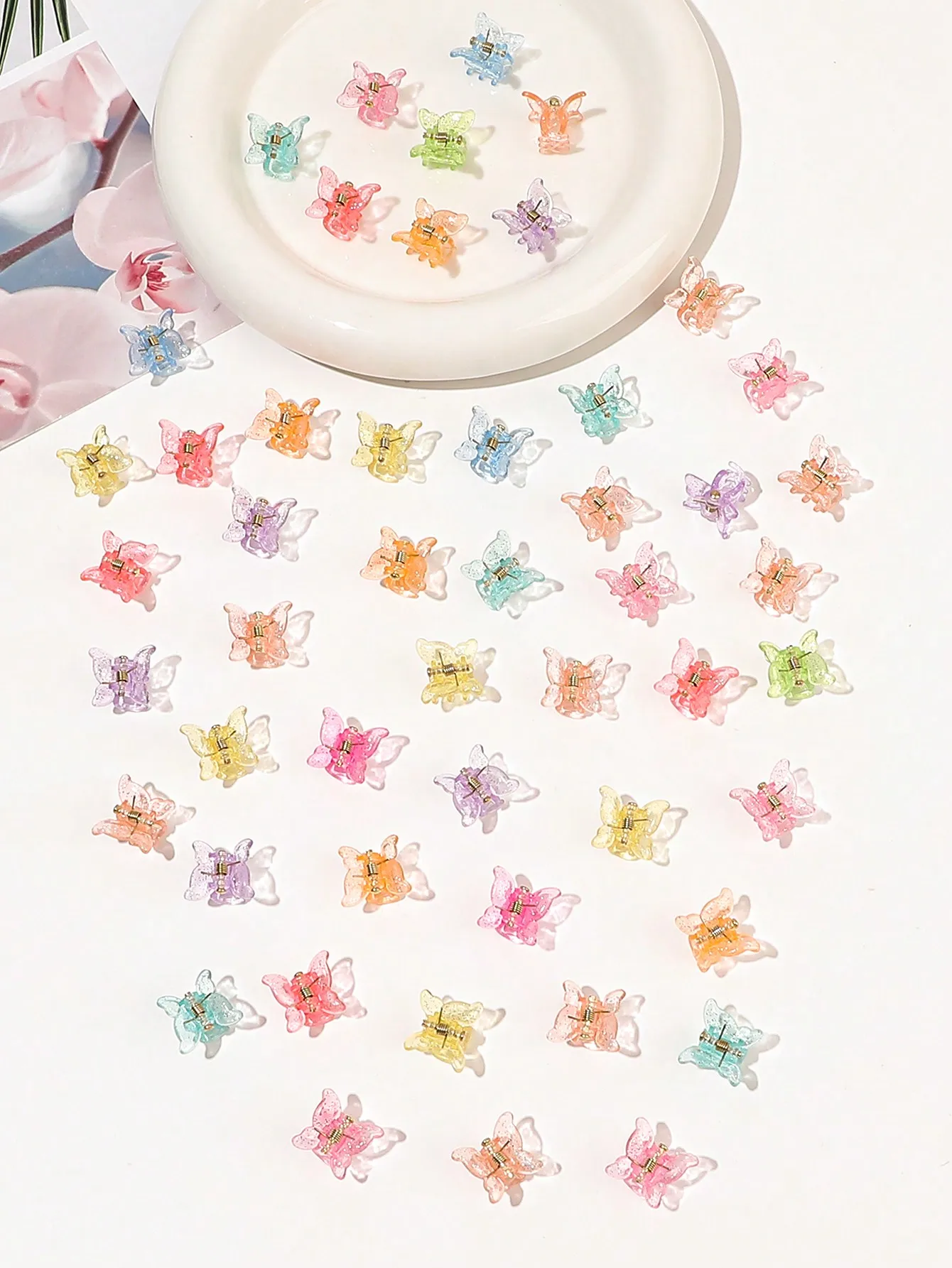 50-teiliges Mini-Schmetterlings-Haarklammern-Set in verschiedenen Farben, schöne Haarklammern, Zubehör für Frauen, Mädchen, Babys – Detail 8