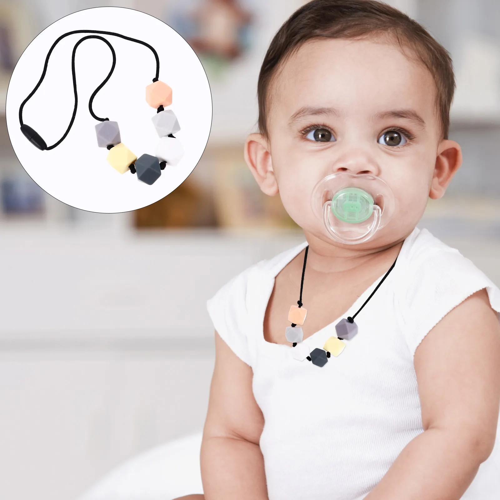 

Baby Teething Necklace Food Grade Silicone Lightweight Durable For Newborn Infant Toddler Molar Relief Teething Silicone Teether