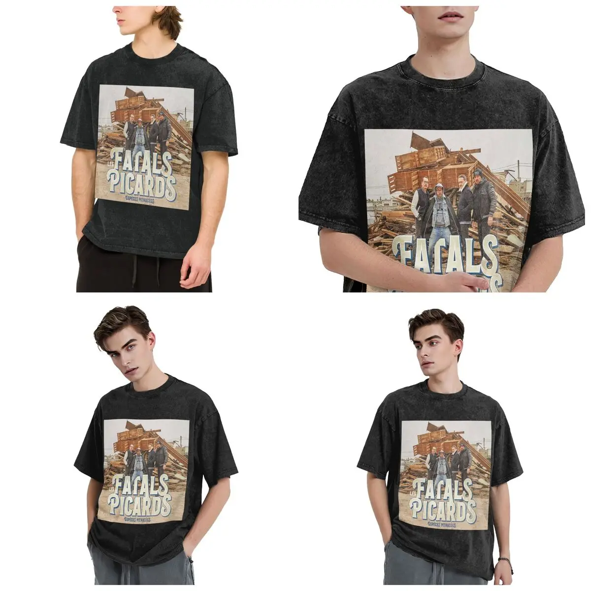 Les Fatals Picards Especes Menacees Album 2019 Short Sleeve T-Shirts Washed Tops Tees Streetwear T Shirt Casual for Men Women