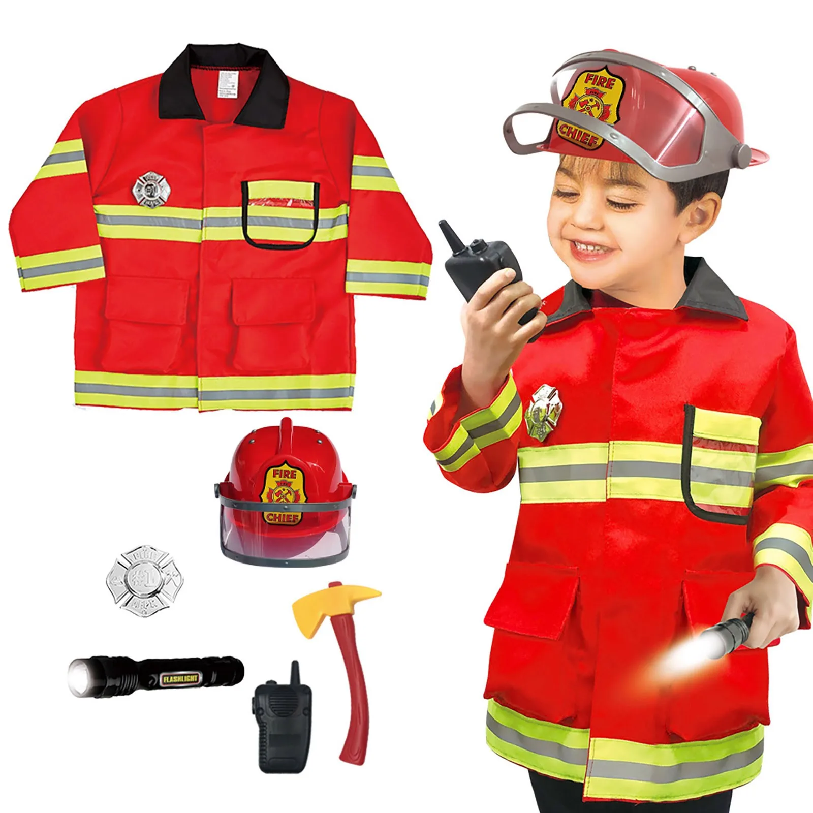 Children Fireman Role Playing Six Piece Set Firefighter Suits Boy And Girl Performance Costume School Toy Accessories Campus Set