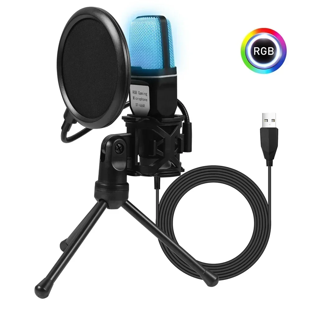 USB Microphone RGB Microfone Condensador Wire Gaming Mic for Podcast Recording Studio Streaming Laptop Desktop PC