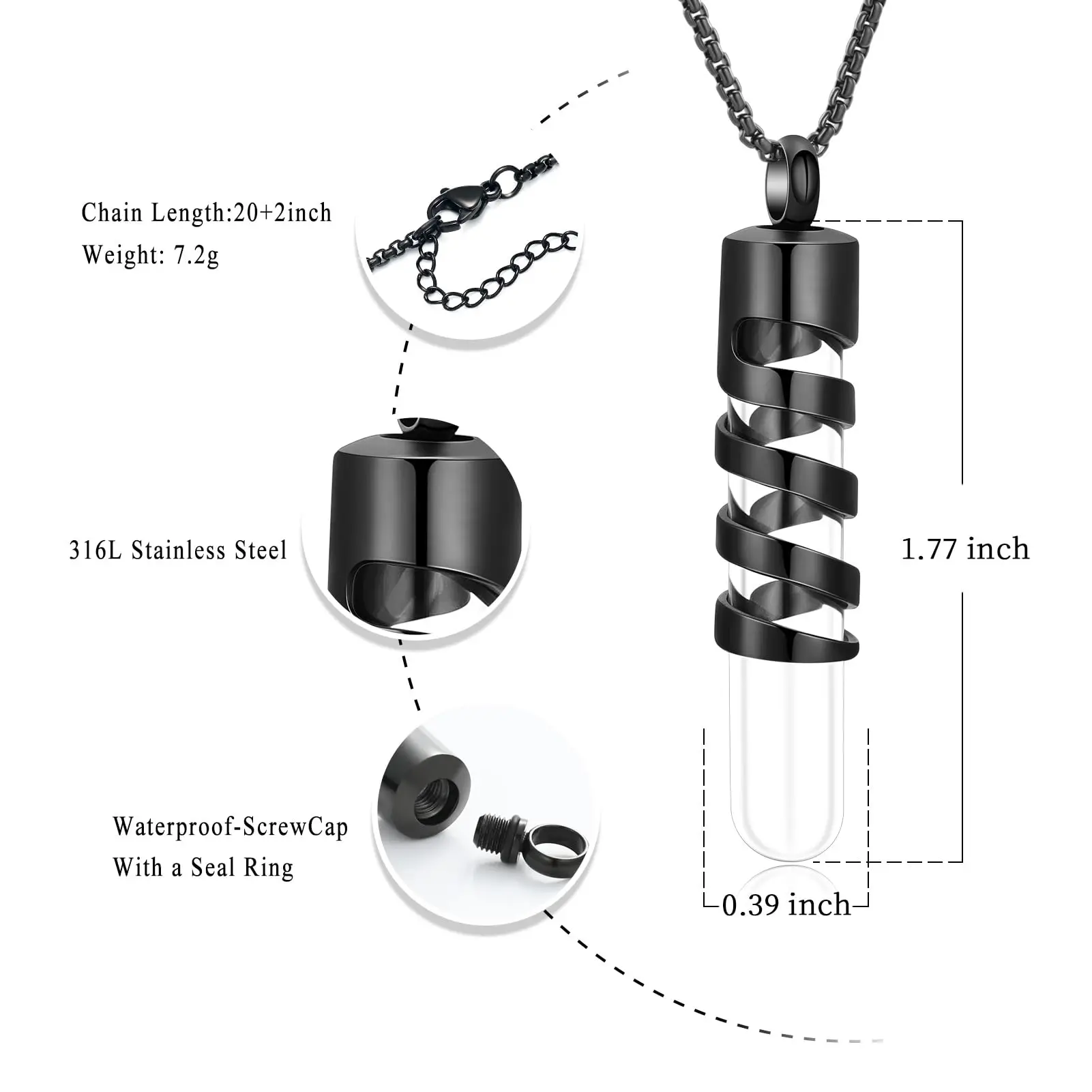 Clear Glass Tube Cremation Jewelry Urn Ashes Necklace for Women Men Memorial Hollow Cylinder Urn Locket Pendant Necklace