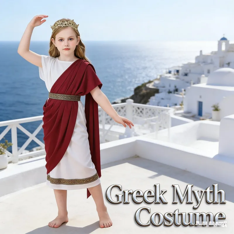 

Kids Greek Roman Toga Costume White Long Robe Halloween Carnival Performance Outfit Ancient Mythology Themed Fun Look