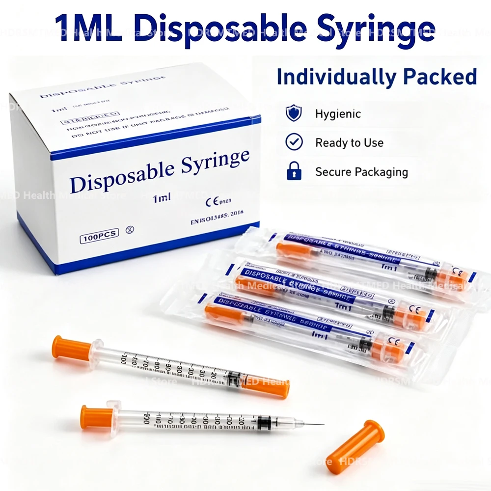 100-400Pcs Disposable Manual Push Syringe 1ml 31G 8mm Insulin Syring Sterilized Individually Packaged for Farm Animal Pet Use