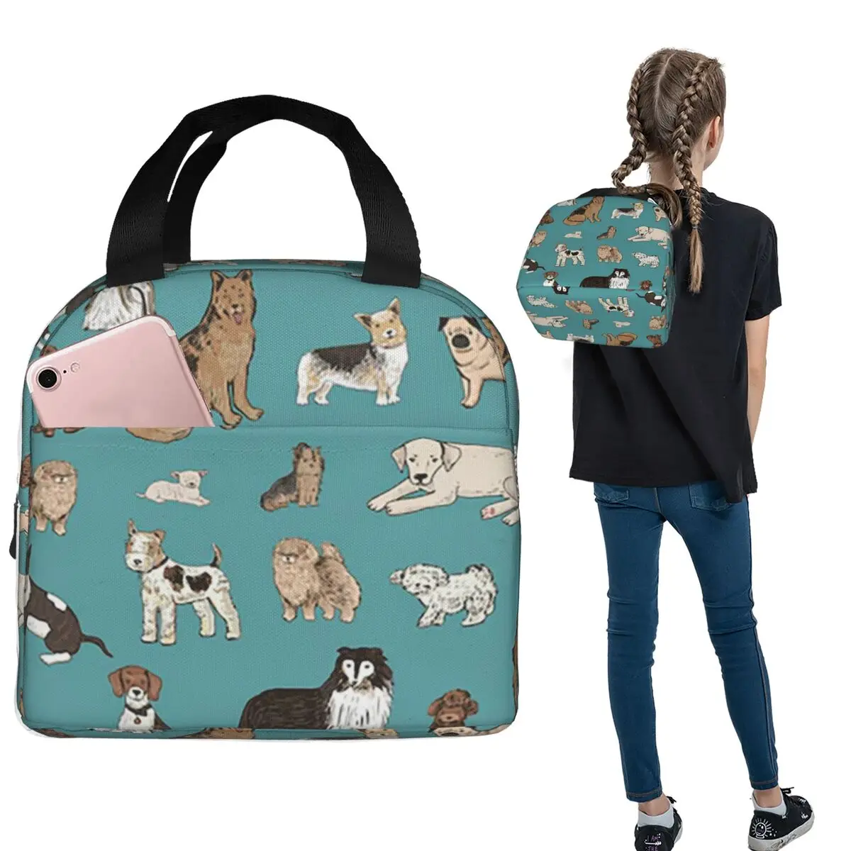 

Cute Dogs Lunch Bags Insulated Bento Box Waterproof Lunch Tote Leakproof Picnic Bags for Woman Children School