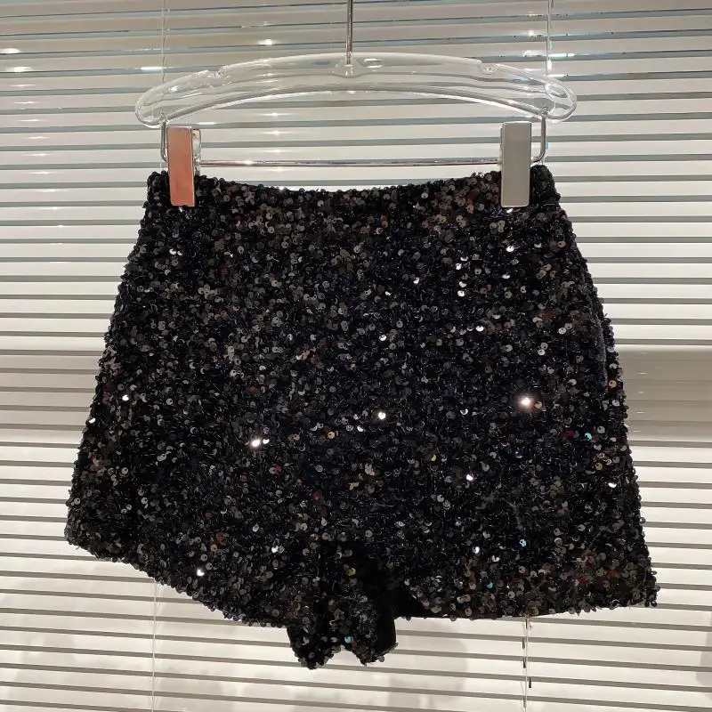 New Autumn Black Velvet Shorts Women Sequined Shiny Versatile Short Pants Clubwear Shorts Hot Pants High Street