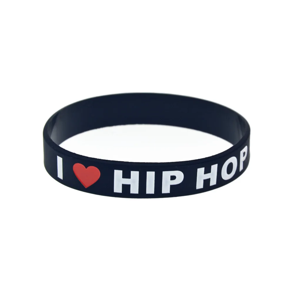 50 Pcs I Love Hip Hop Silicone Wristband for Music Sport Gift Black and White