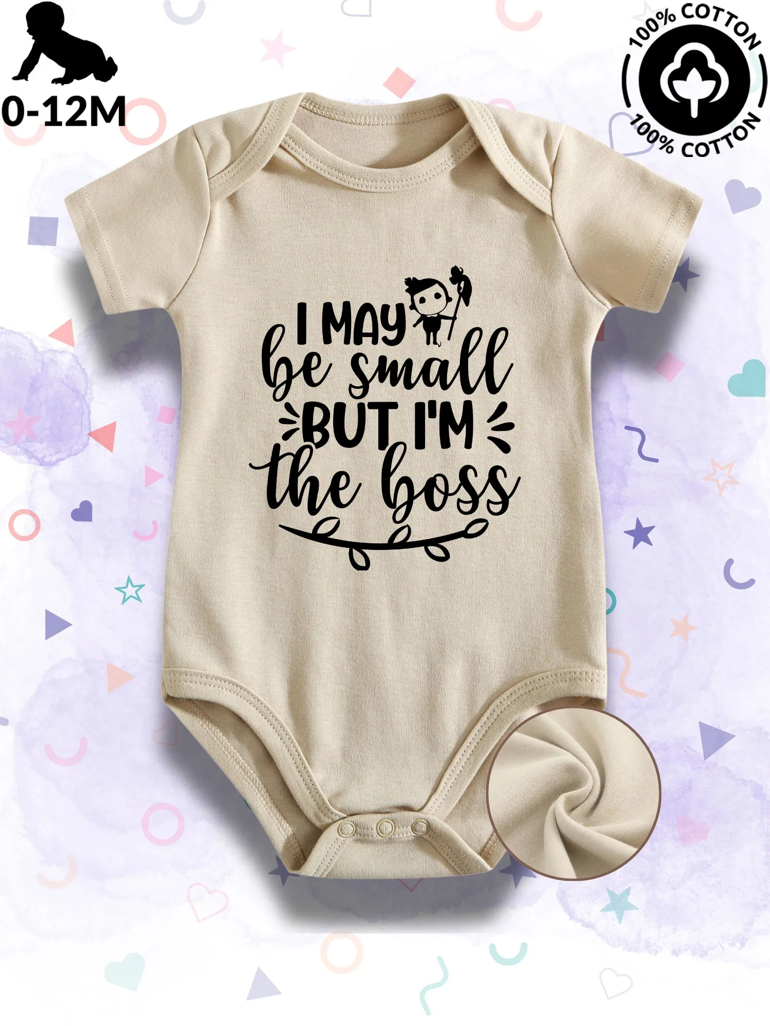 

I May Be Small But Unisex Baby Bodysuit, 100% Cotton Soft Onesie, All-Season Wear Beige Crawling Suit 190GSM