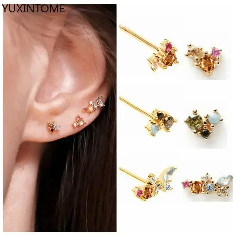 YUXINTOME 925 Sterling Silver igła do ucha wykwintny kolor kryształowa cyrkonia luksusowe kolczyki sztyfty kolczyki dla kobiet moda biżuteria — zdjęcie 5