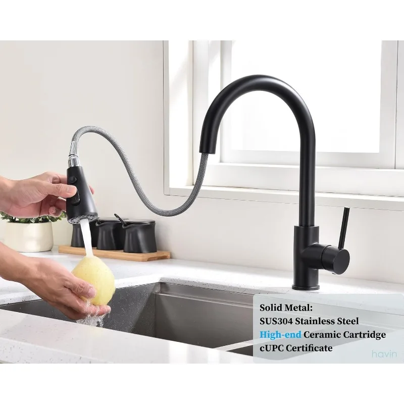 Black Pull-Down Kitchen Faucet with Pull Down Magnetic Sprayer, High Arc Stainless Steel Material with 10 inch Deck Plate,