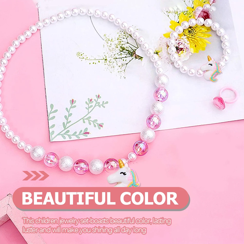 1 Set Unicorn Kids Set, Beaded Bracelet For Girls, Child Necklace Gift, Little Girls Kit, Kids Necklace Bracelet Set, Cartoon