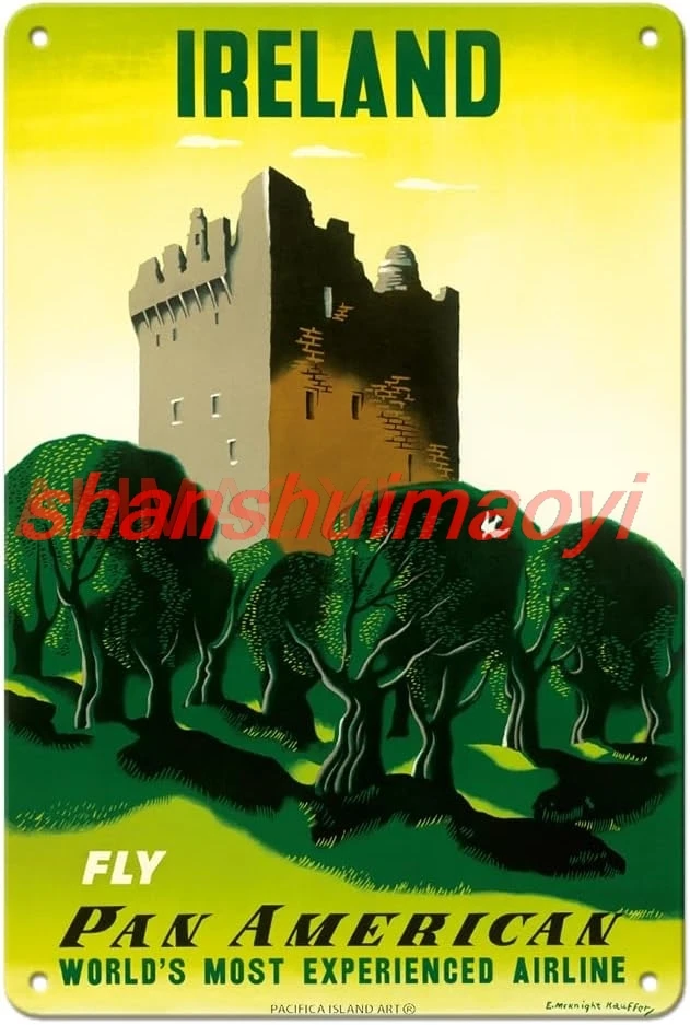 ALI Ireland - Irish Castle - Pan American World Airways - Vintage Airline Travel Poster by Edward McKnight Kauffer c.1953-8 x 1