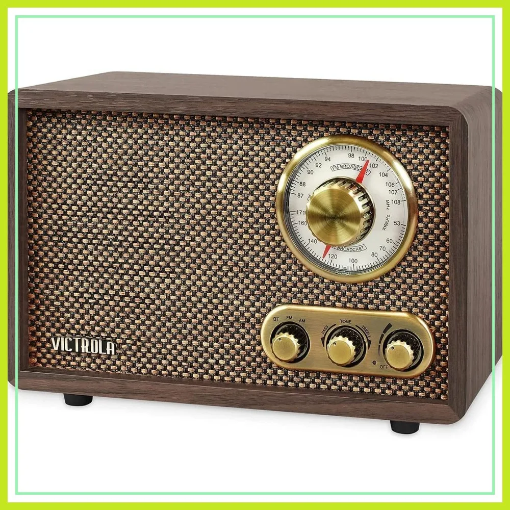 

Retro Wood Bluetooth Radio with Built-in Speakers, Rotary AM/FM Tuning Dial, Bass & Treble Control, Wireless Streaming