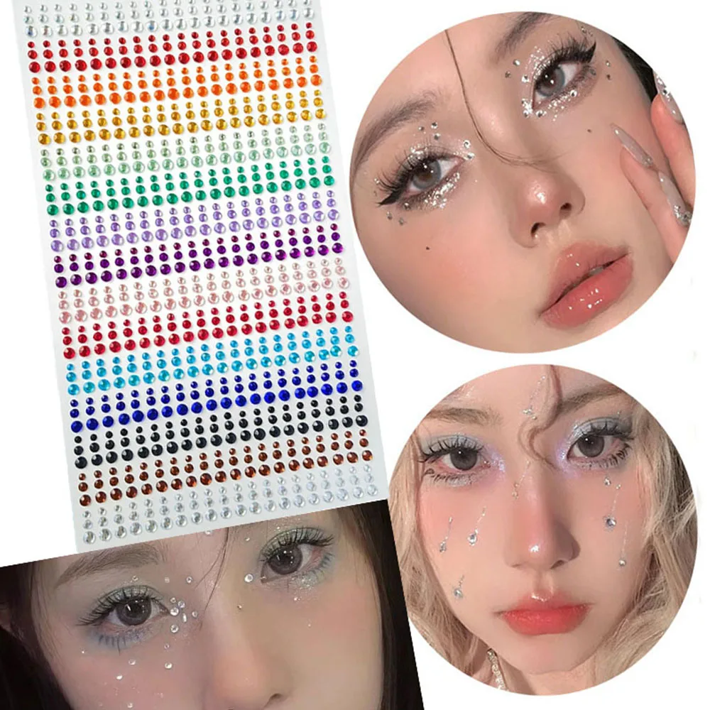 900Pcs/sheet Eyes Diamond Stickers Rainbow Color Patch Music Face Jewels Body Makeup Accessories Rhinestones Temporary Stickers