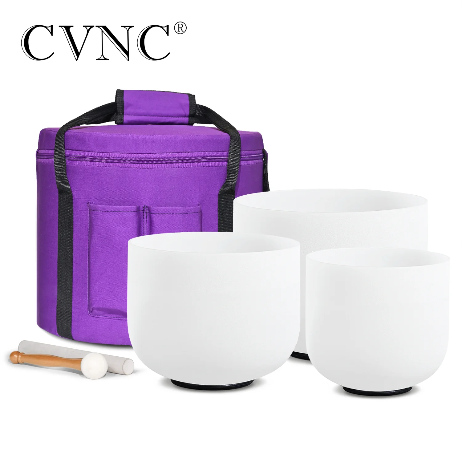 

CVNC 440HZ 7"G+9"E+11"C 3 PCS Frosted Crystal Singing Bowls Set with Bag Mallets and Rubber O-rings for Sound Healing