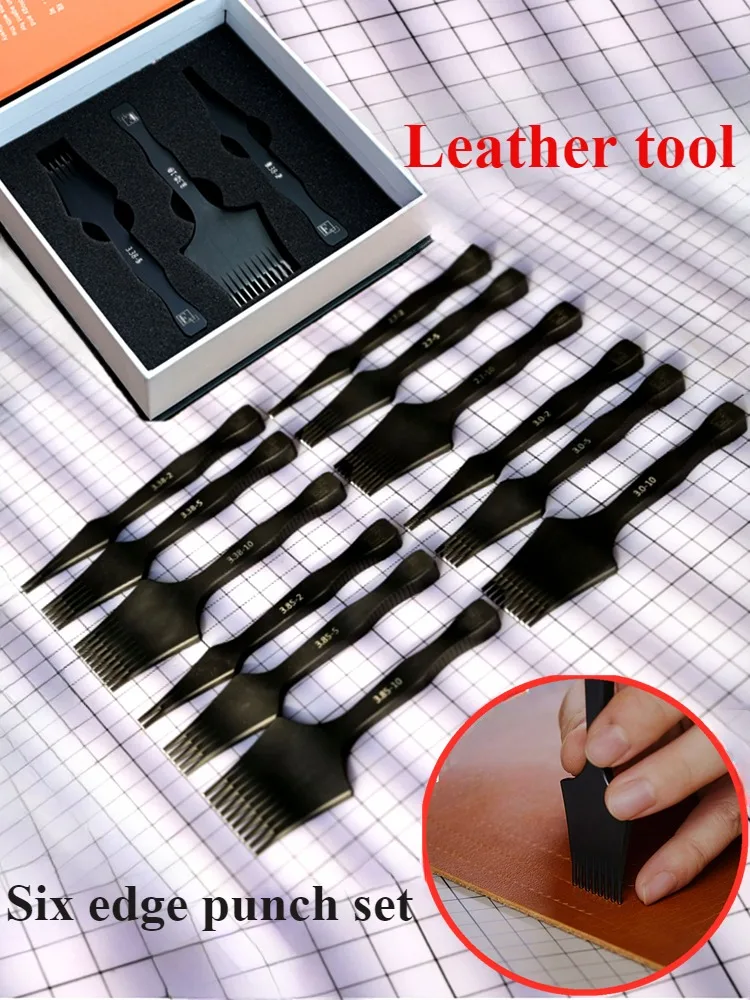 

3 Pieces/set Leather Fine French Cut Anti-oxidant Steel Six Edge Punch DIY Leather Purse Clothes Sewing Hit Hole Tool Gift Box