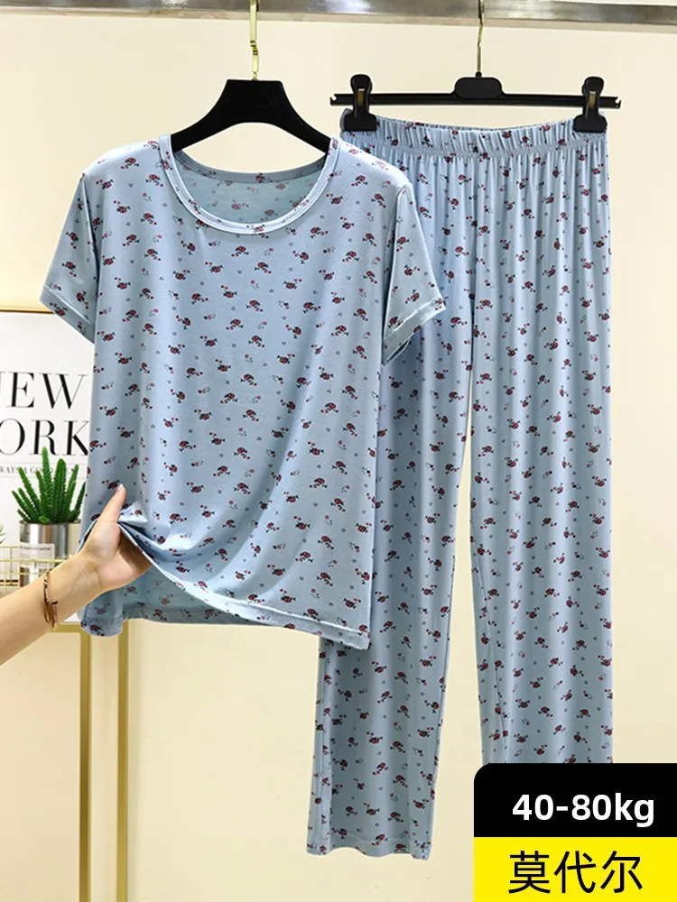 

Women's Modal Spwear Set Summer Thin ort Sve T-irt Casual Pants Floral Print Home Clothes Two-Piece Set Comfortable