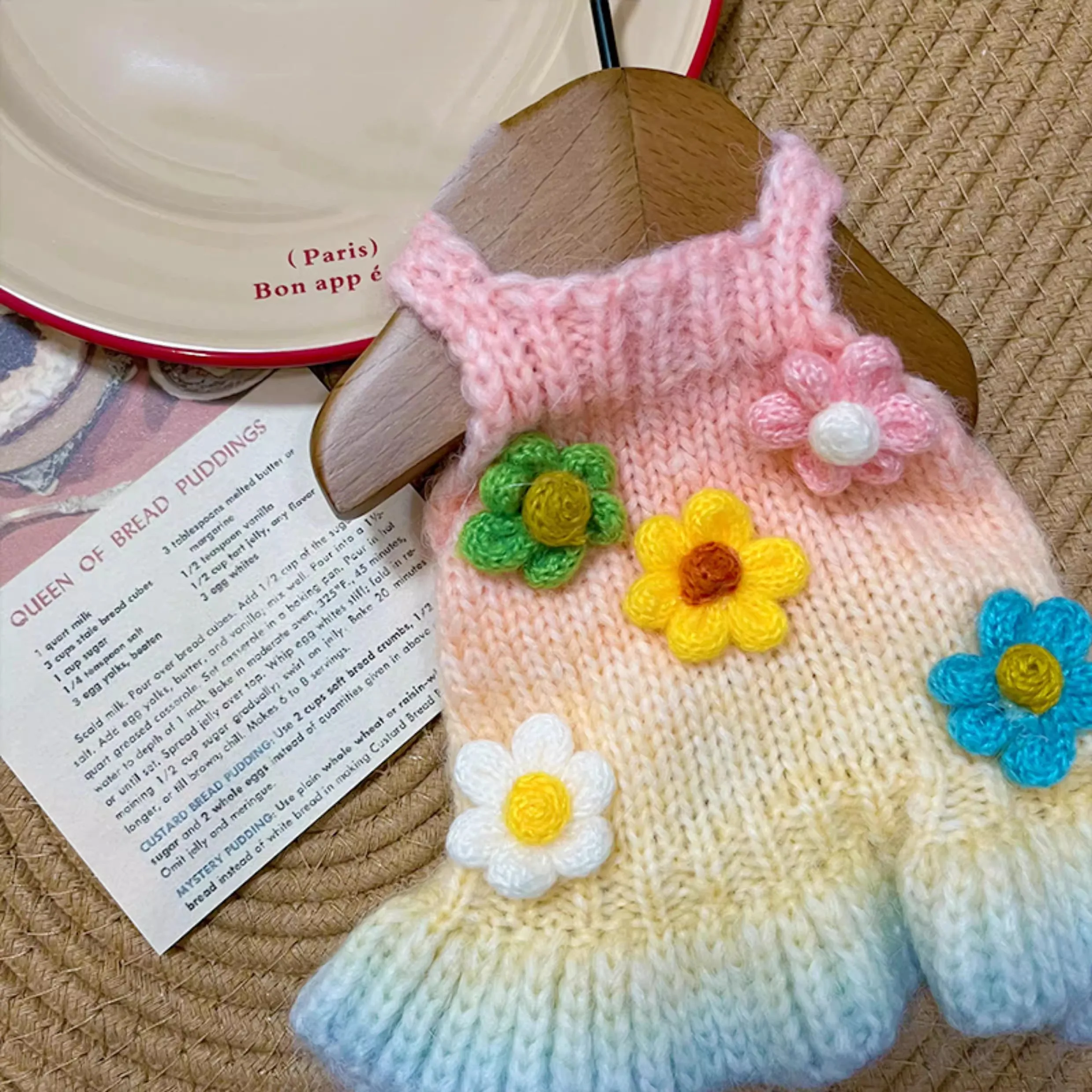 Autumn Cute And High-Quality Macaron Color-Patterned Pet Knitted Dress - Cute Dog Sweater Dress