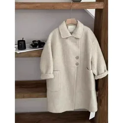 Korean children's clothing girls' woolen coat autumn and winter clothing children's girls' fashionable and warm mid length coat