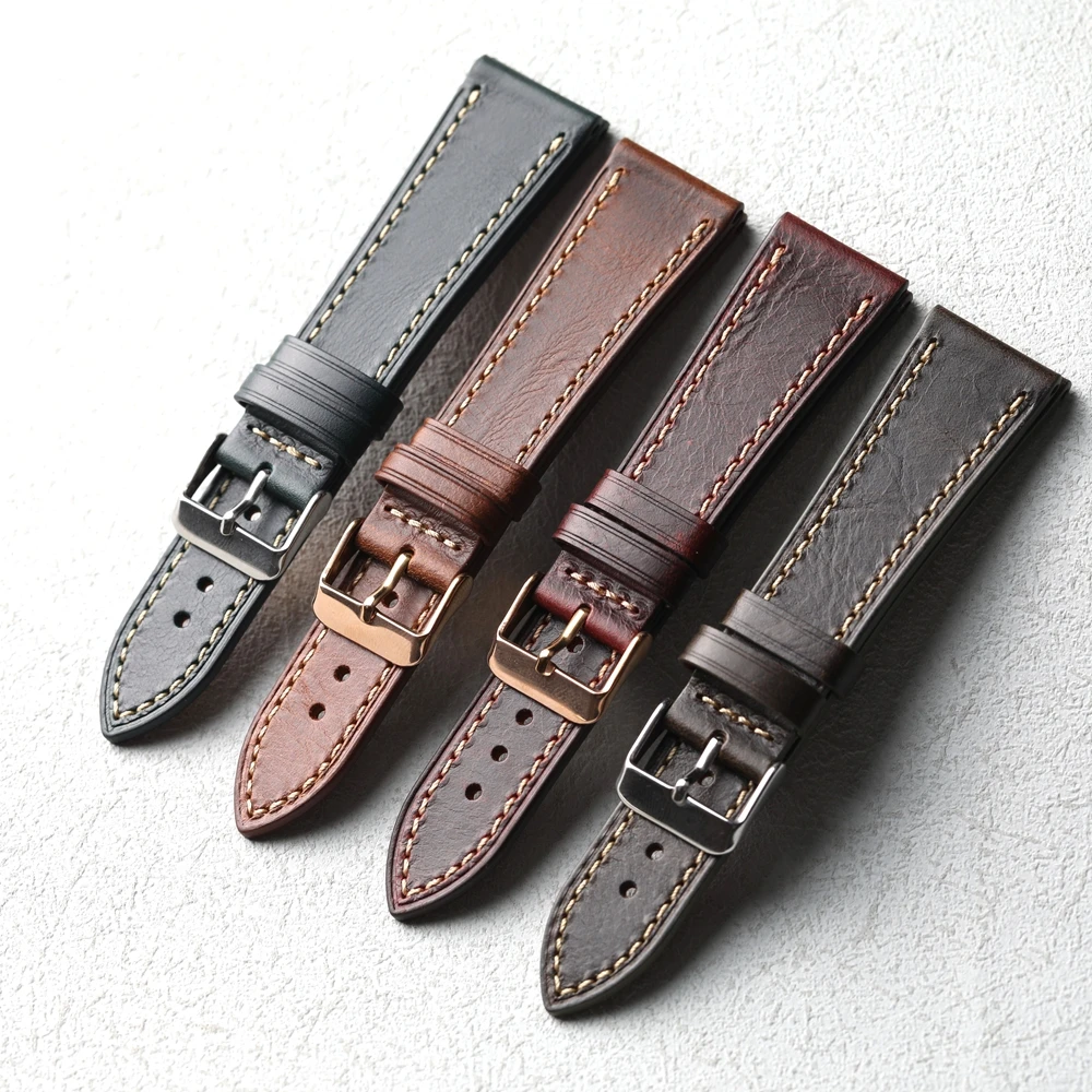 Handgefertigtes Ölwachs-Lederarmband, 18, 19, 20, 21, 22 mm, Retro-weiches, ultradünnes Armband, kompatibles Herrenarmband