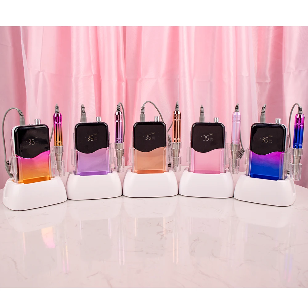 

Cordless Motor Nail Drill 35000RPM Machine Portable Rechargeable Cordless Efile Powerful 65w Moving-coil Wave Display with Base