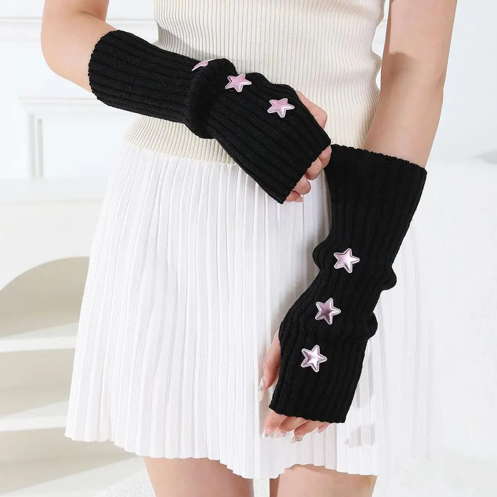 Sarung Tangan Goth Y2k Sarung Tangan Tanpa Jari Wanita Musim Dingin Hangat Lengan Rajutan Penghangat Lengan Sarung Tangan Halus Kasual Lembut Punk Sarung Tangan Gotik