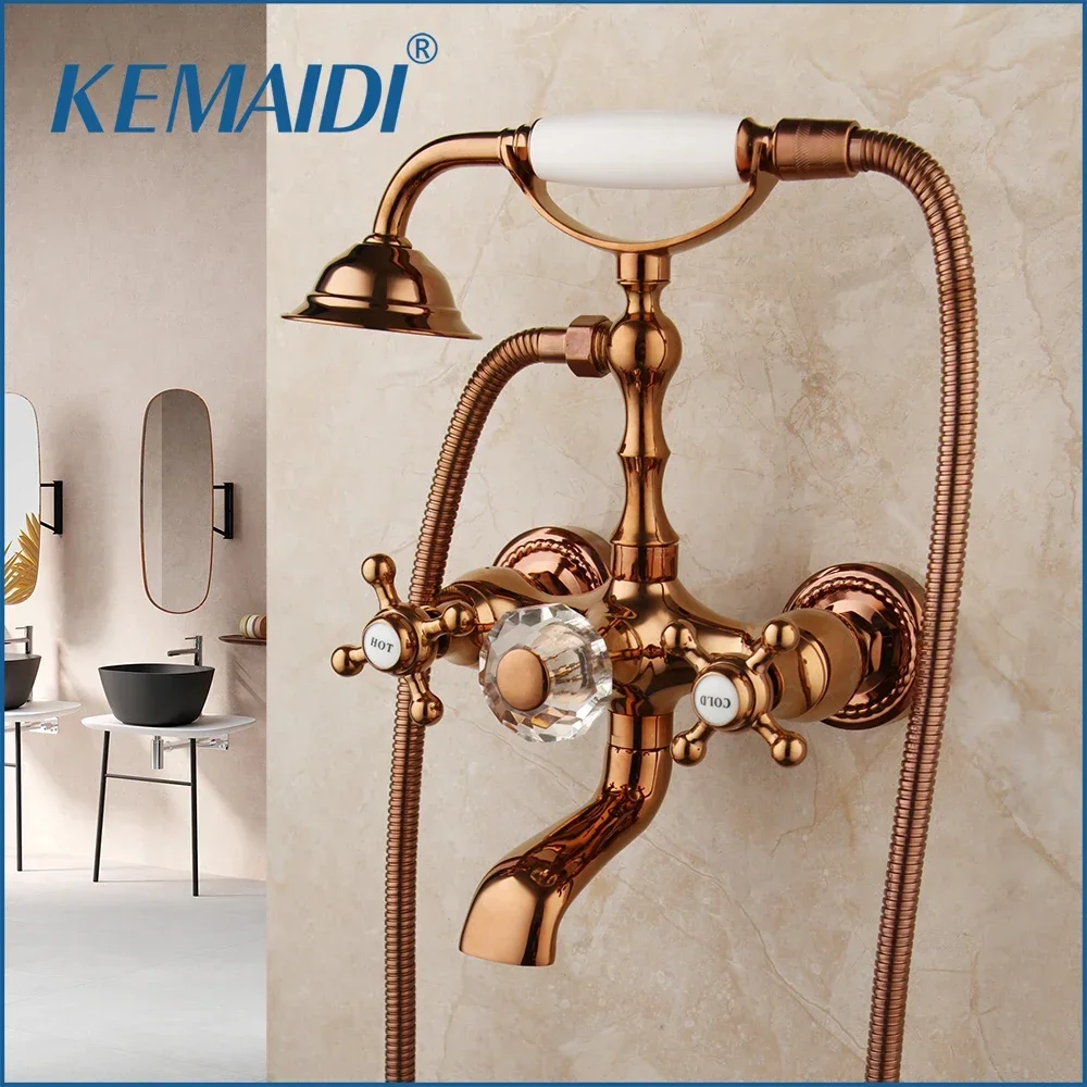 KEMAIDI Bathroom Shower Set Bathtub Hand Shower Systerm Rose Gold Wall Mounted Shower Faucet Mixer Set Bathtub Tap