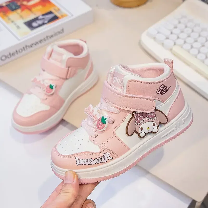 Kuromi Anime Kawaii Sanrio High Top scarpe Casual Cute Cartoon bambini My Melody Ins Fashion Board Sneakers regali per bambini