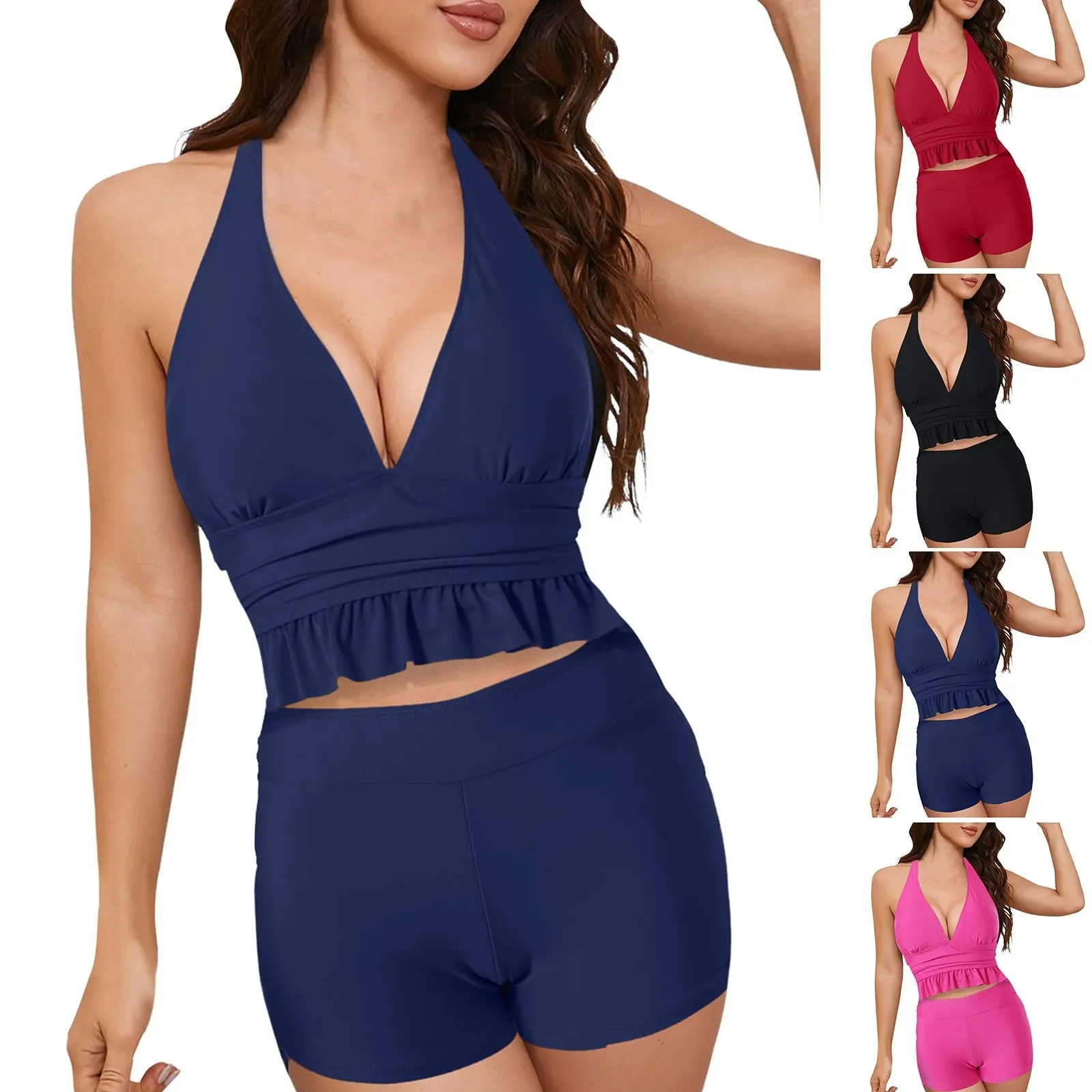 Damski strój kąpielowy w panterkę, top, damskie bikini z wysokim stanem, sportowe dwuczęściowe stroje kąpielowe, blok kolorów, dziewczęce ubrania do pływania.