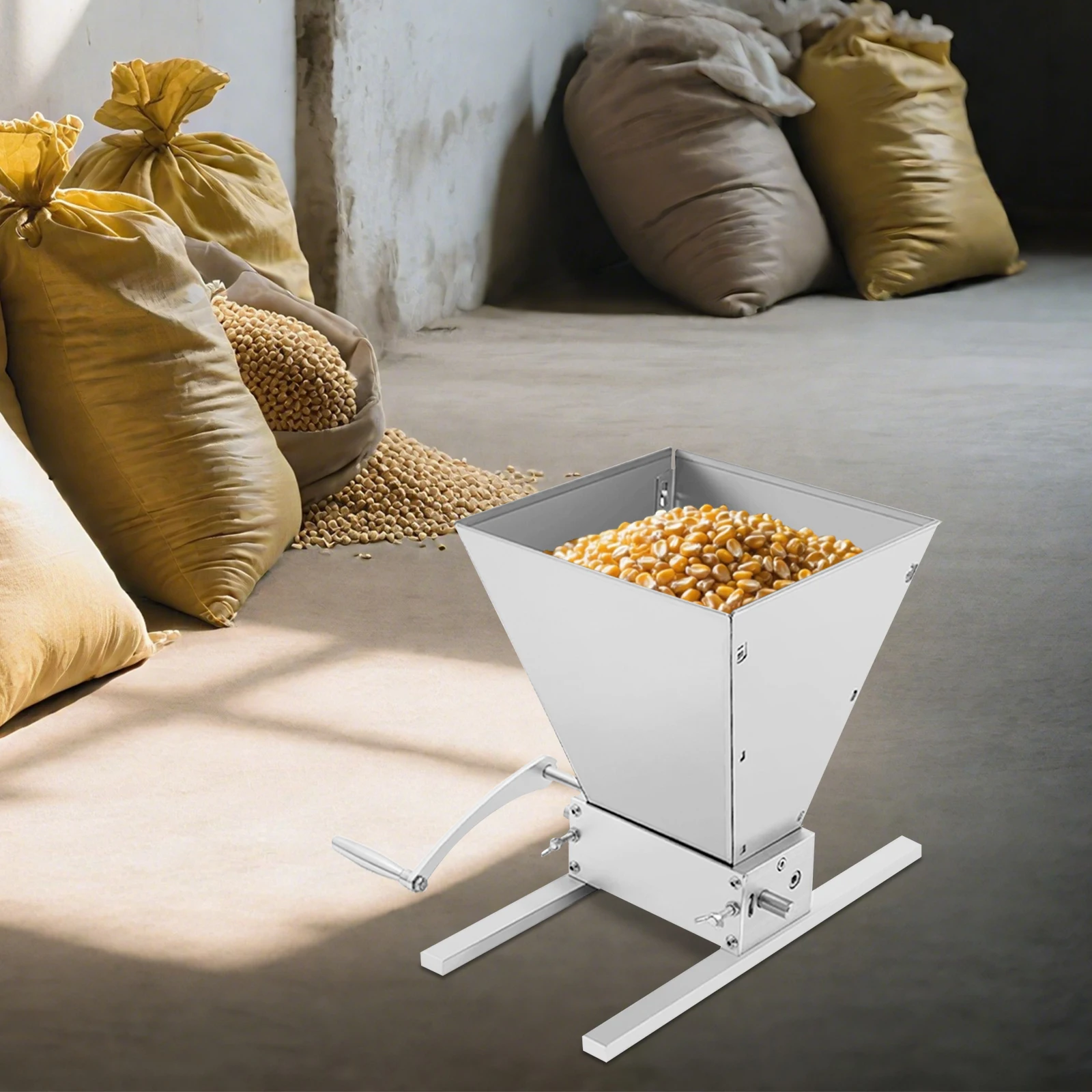 

4L Stainless Steel Malt Crusher Adjustable Barley Grinder Low Speed Drill Available Manual Malt Mill Food Grinding Machine