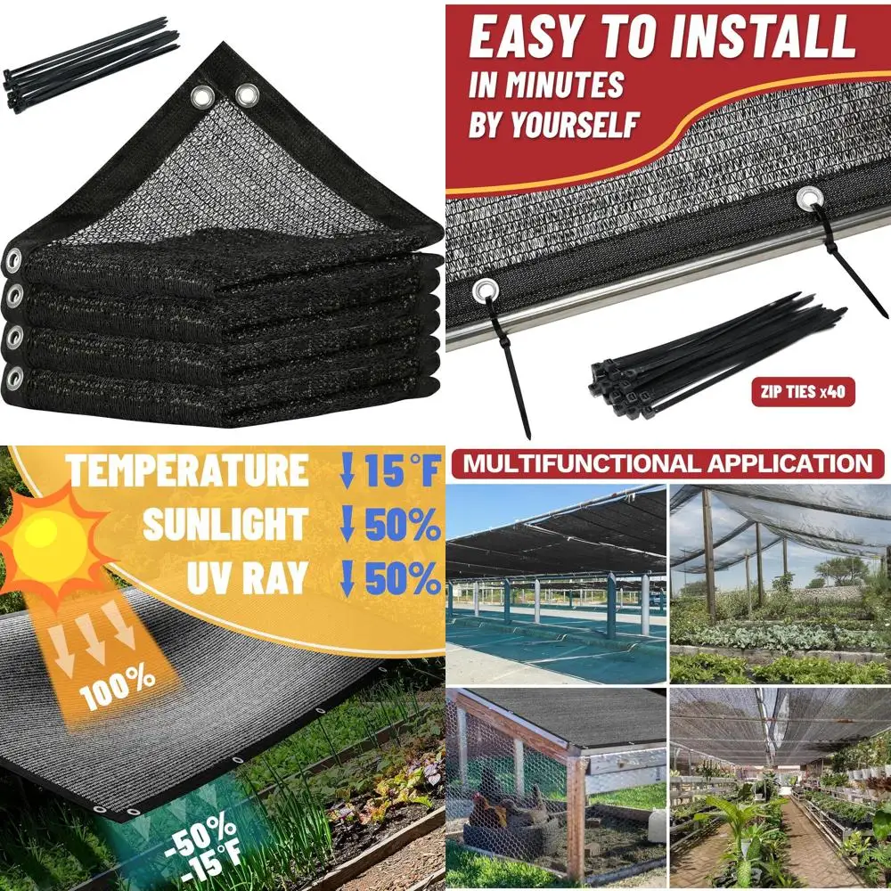 맞춤형 크기 12x20피트 검정 차광막 (그로밋 및 지퍼 타이 포함) 야외 정원 보호용