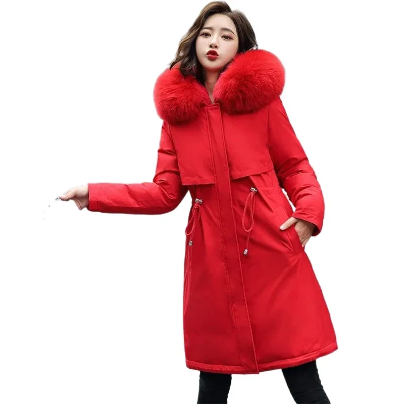 Warm Loose Long Coat Hooded Jacket Warm Thick Snow Wear Padded Parka Winter Women Jacket Parka Clothes Wool Liner Fur Collar